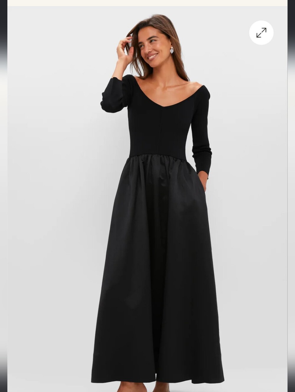 Tuckernuck Black Dupioni Clea Dress Black V-Neck Long Sleeve Maxi Dress